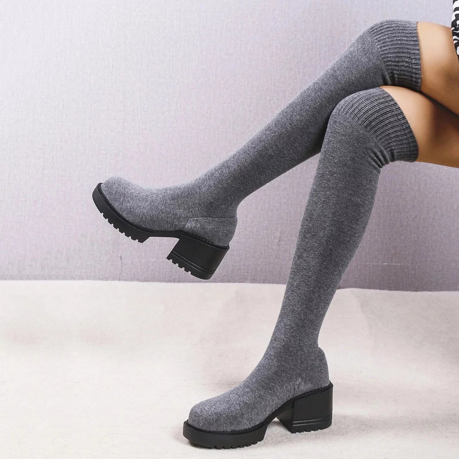 Pull on Work Boots Women Minimalist Heeled Sock Boots Long Boots Ladies Knee Length Boots Buckle Winter Boots for Women Waterproof Snow Size 11