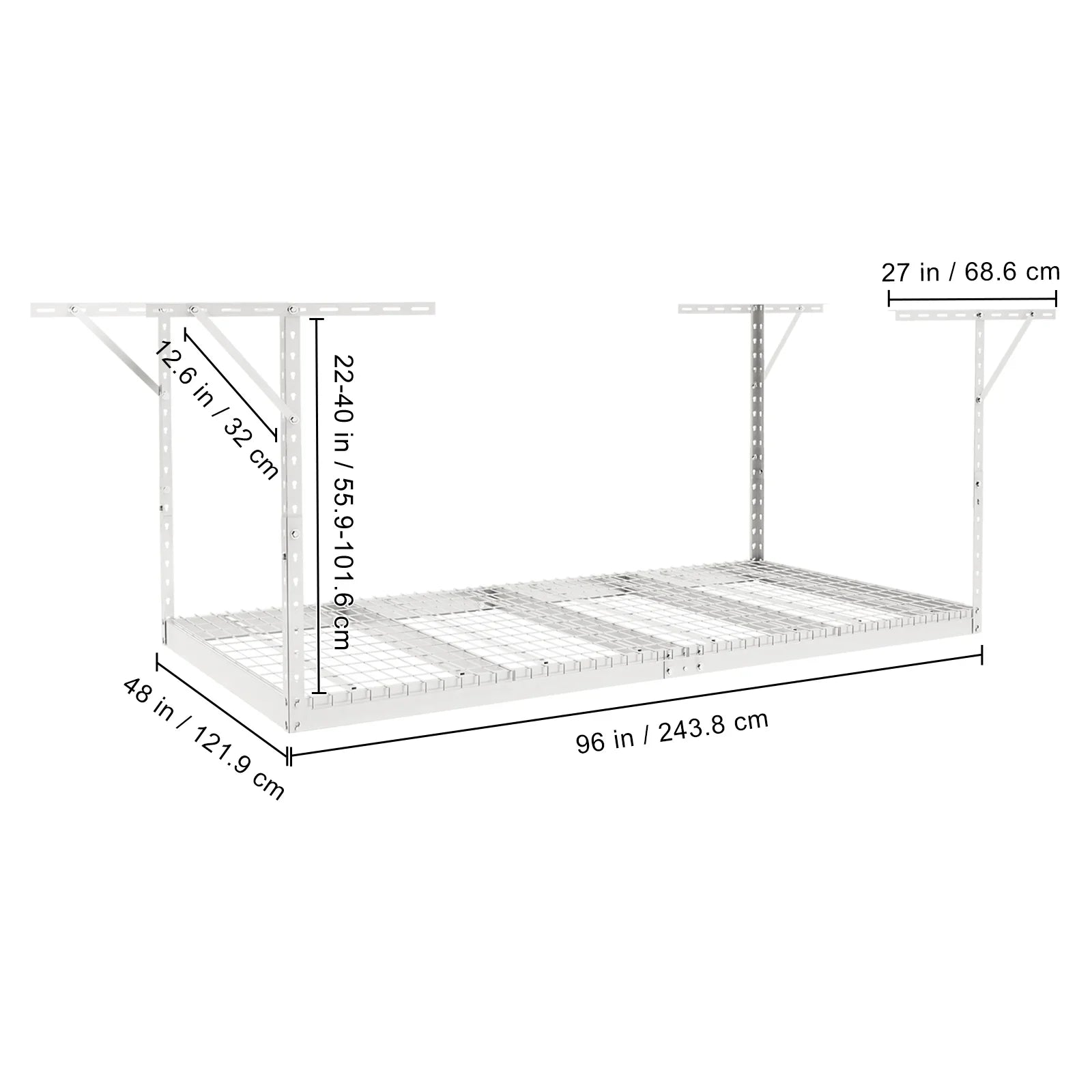 Overhead Adjustable Garage Storage Rack 48x96in Ceiling Rack 600lbs White