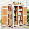 Outdoor 5.5ft Hx4.1ft L Wood Storage Shed, Garden Tool Cabinet with Waterproof Asphalt Roof, Four Lockable Doors, Multiple-tier Shelves, Natural