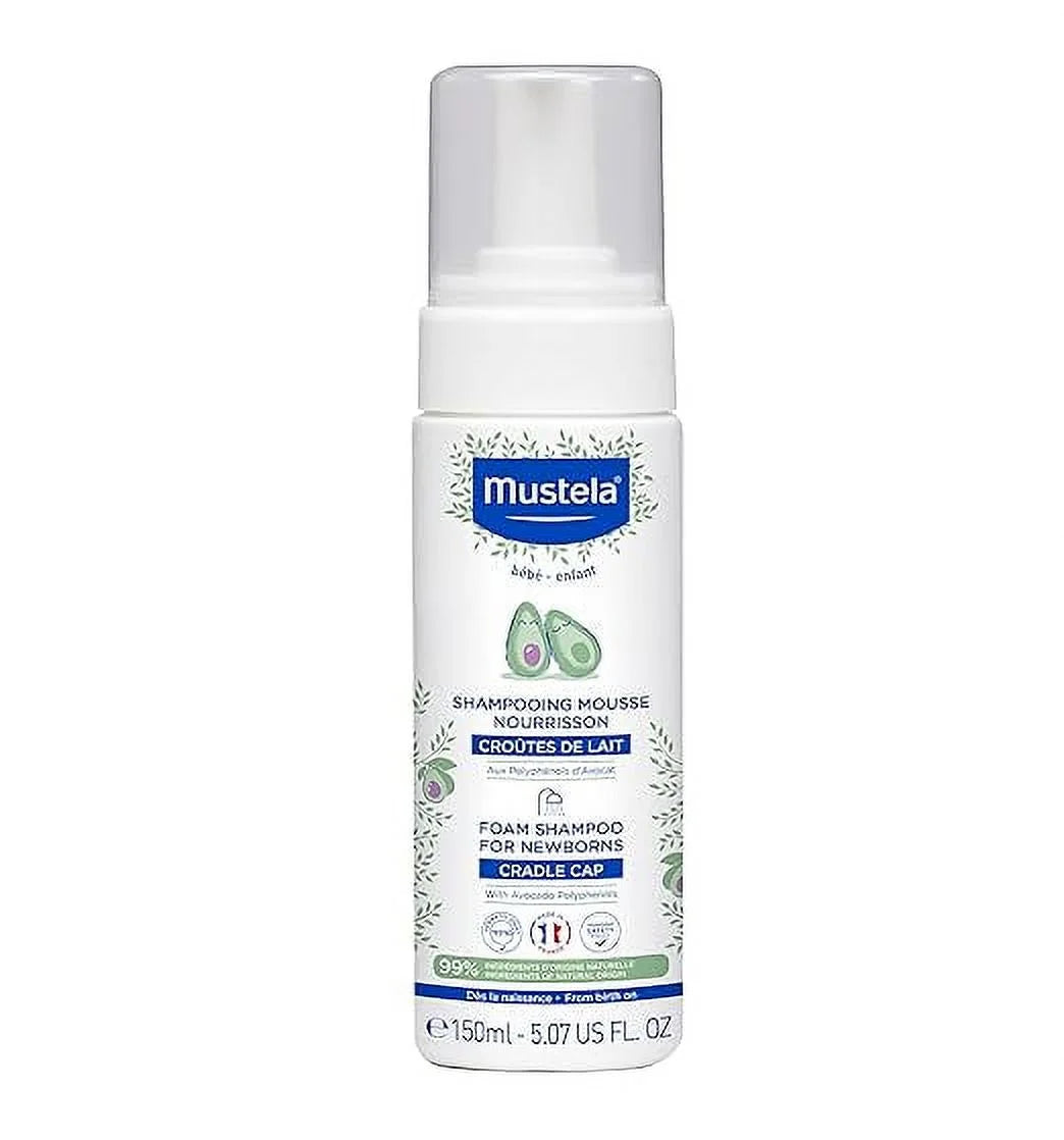 Mustela Cradle Cap Foam Shampoo for Newborn - Baby Shampoo with Natural Avocado - Tear-Free & Fragrance-Free - 5.07 fl. oz.