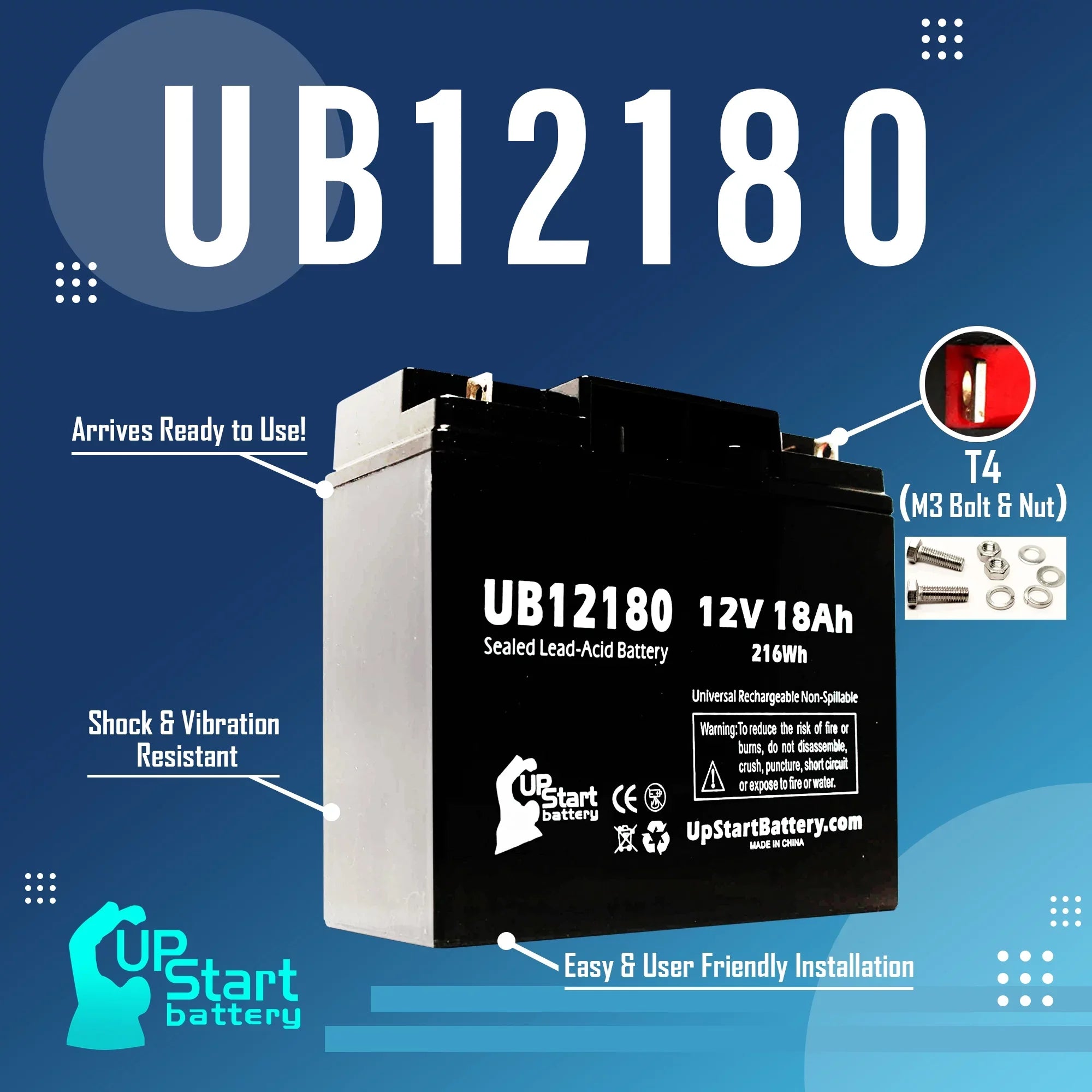Compatible    CFP12V18UPS Battery - Replacement UB12180 Universal Sealed Lead Acid Battery (12V, 18Ah, 18000mAh, T4 Terminal, , )