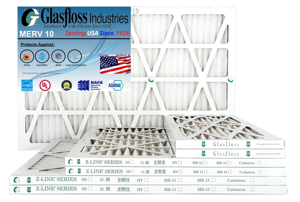 Glasfloss 20x36x1 -  10 -Qty:12 - Furnace Air Filter - Made in  (Actual Size: 19.5 x 36.5x7/8 inch)