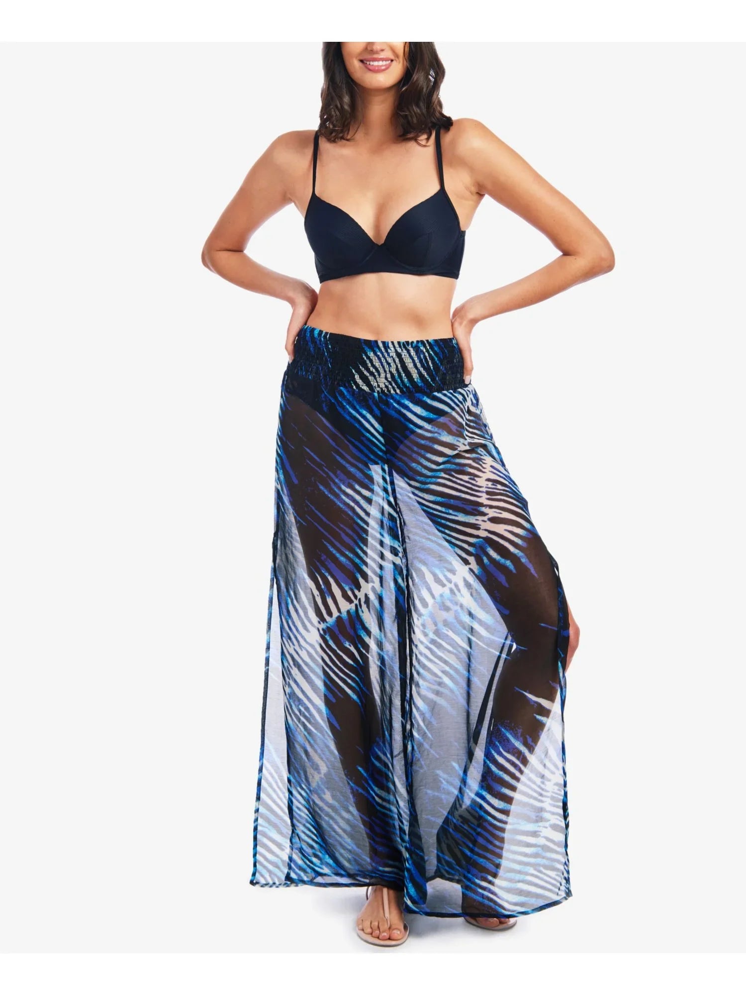 Women's Navy Zebra Print   Swimsuit Cover Up L
