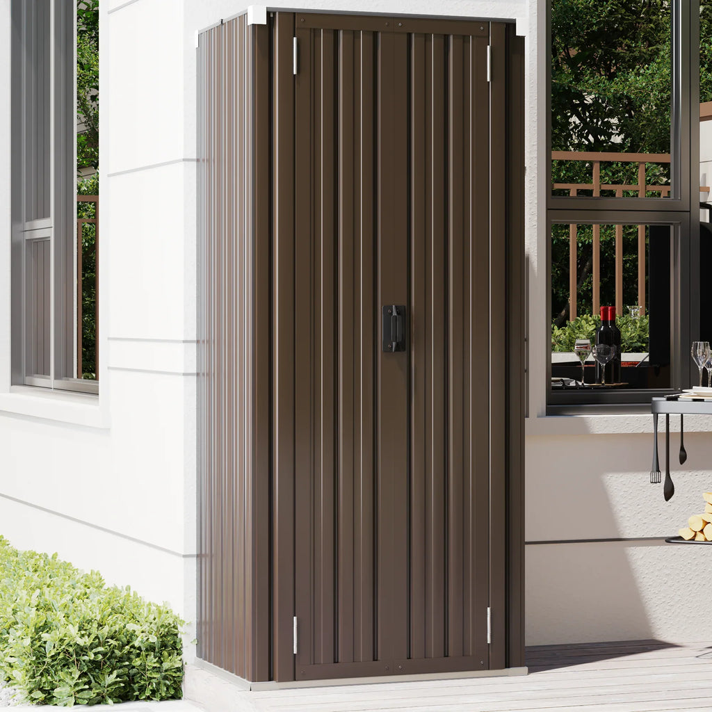 70" Metal Storage Cabinet with Doors and Shelves Outdoor/ Indoor Storage Shed Organizer for Garage& Garden in Brown