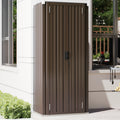 70" Metal Storage Cabinet with Doors and Shelves Outdoor/ Indoor Storage Shed Organizer for Garage& Garden in Brown