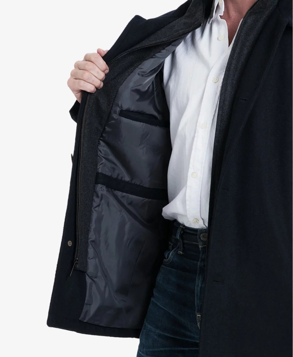London Fog Men's Wool Blend Button Front Car Coat, Charcoal, -Large