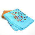 Pre-Owned Louis Vuitton Jonas Wood   monogram stole M76053 blue shawl basketball/flower/pot silk 60% wool 40% (Like New)