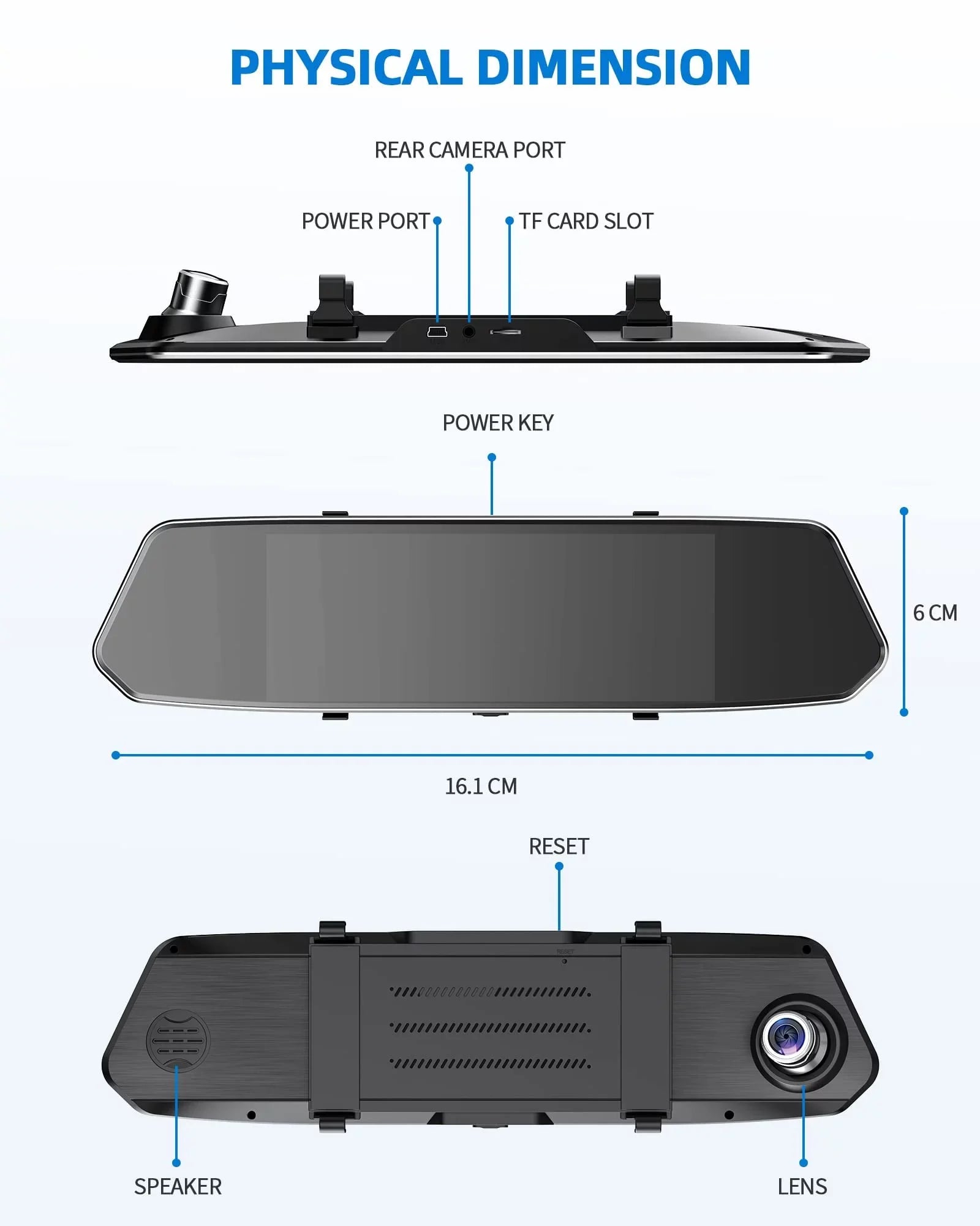 Dash Camera 1080P Mirror Dual Dash Cam Front and Rear,  7"  Touch Screen, Infrared Night Vision, Motion Detection, G-Sensor