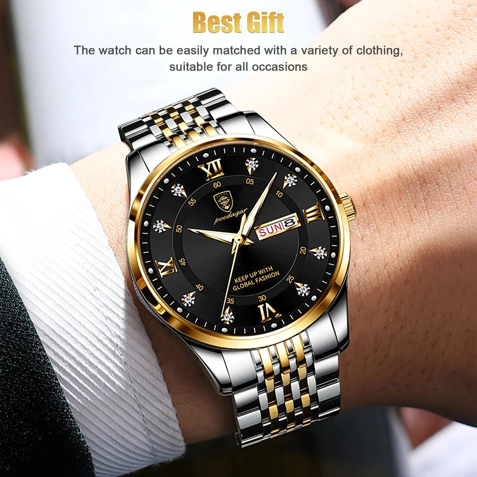 Waterproof Men's Watch Classic Relojes De Hombre Stainless Steel Quartz Luminous
