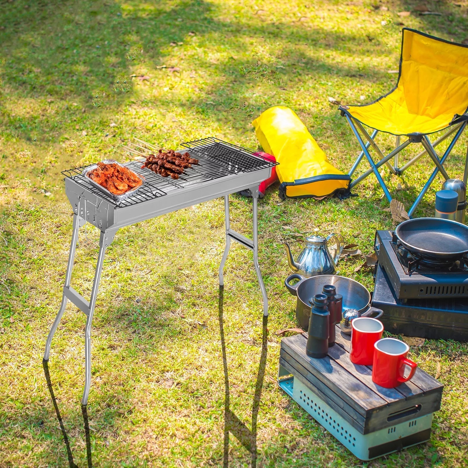 27.5 in Portable Charcoal Grill Upgraded Folding Large Barbecue Charcoal Grill for Party Picnic Travel Home  Outdoor Cooking