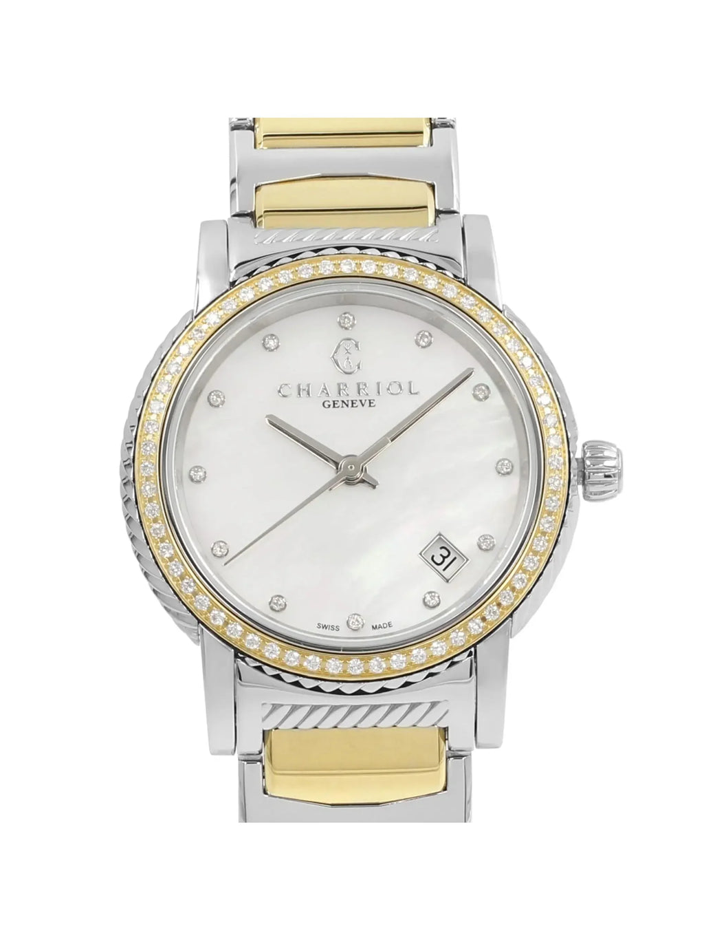 New with defects Charriol Parisii 0.40cttw Quartz Ladies Watch P33SY2D.921.001