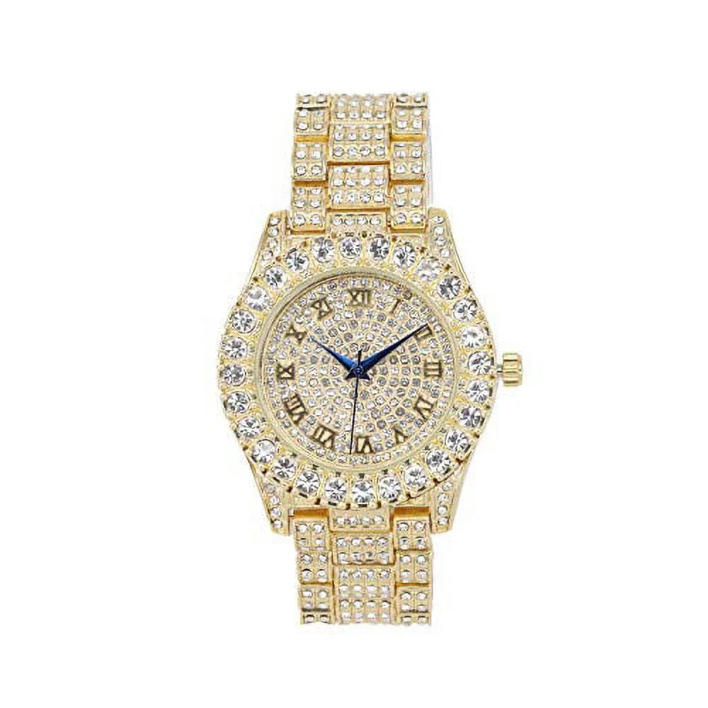 Bling'ed Out King and Queen Hip Hop Watch Set Perfect for Power Couples to Flaunt On and Off The Dance Floor - ST10325/ST10364 His&Hers(ST10327Gld Gld)