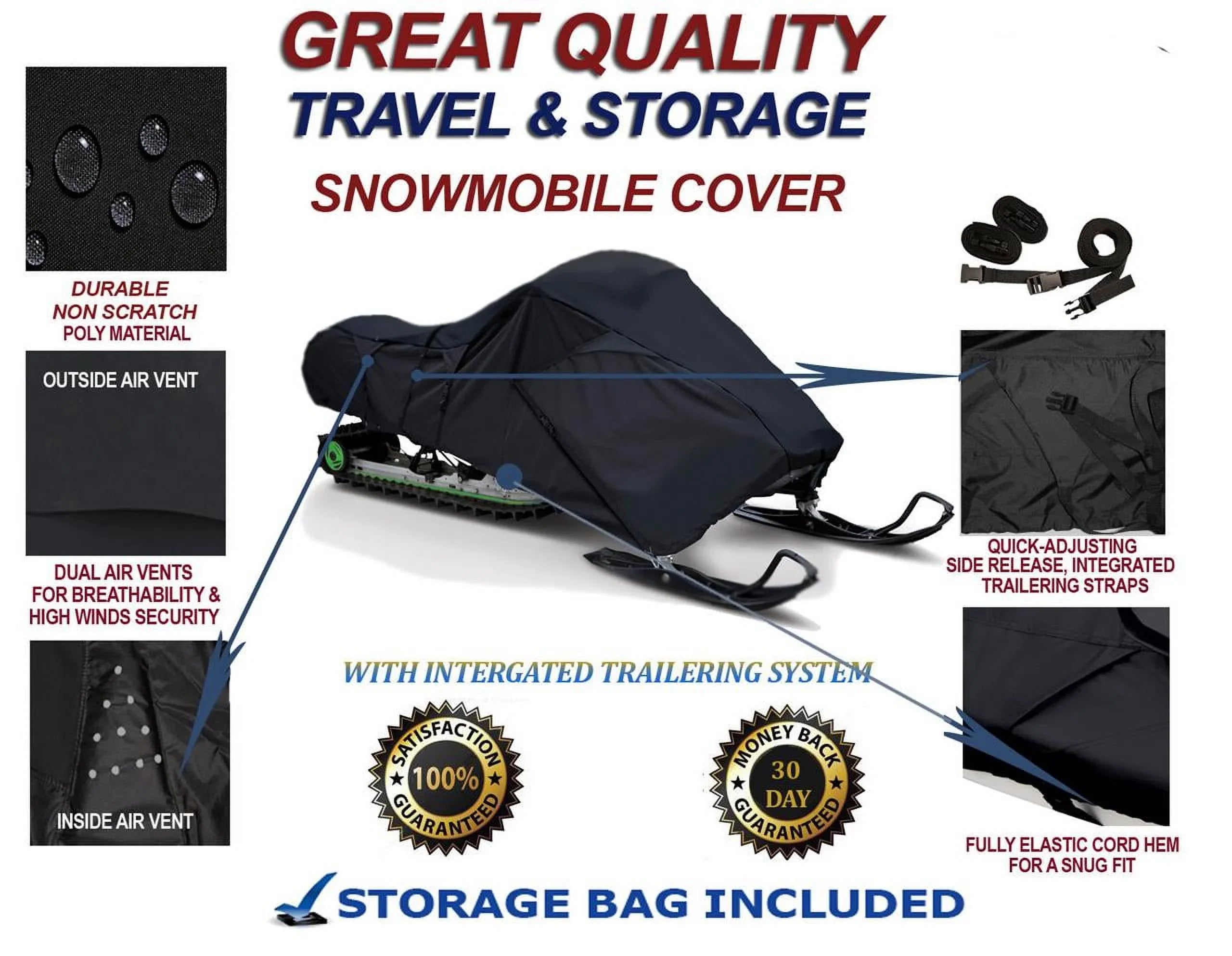 300D Snowmobile Travel and Storage Cover Compatible for 2008-2009 Ski Doo Bombardier  Fan 550F Sleds. Slush and Mud Protection