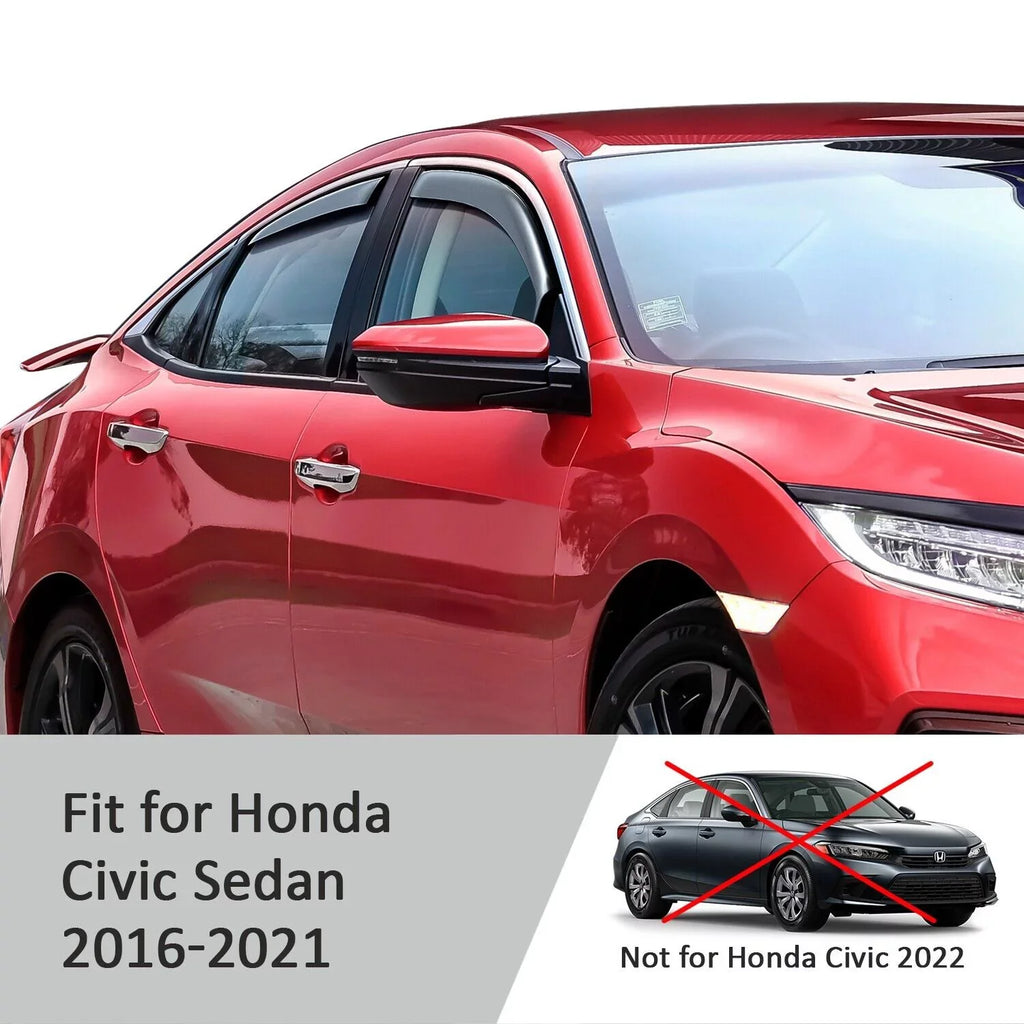 Voron Glass in-Channel Extra Durable Rain Guards for Honda Civic 2016-2021 Sedan, Window Deflectors, Vent Window Visors, 4 Pieces - 200508