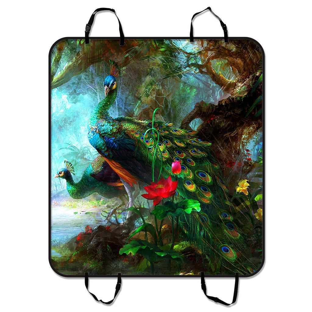 Charming Peacocks in the Jungle Pet Car Seat Cover Dog Car Seat Mat Hammock Cargo Mat Trunk Mat For Cars Trucks and  54x60 inches