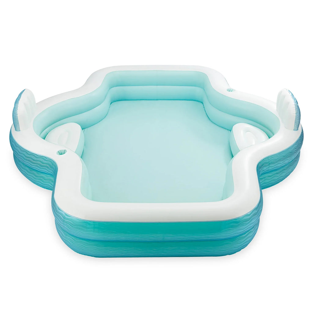 Funsicle: Shimmer Party Pool - 10ft Inflatable Lounge Pool, Teal & White, 120x110x18", Cup Holders, Comfortable Backrests, Outdoor Family Pool