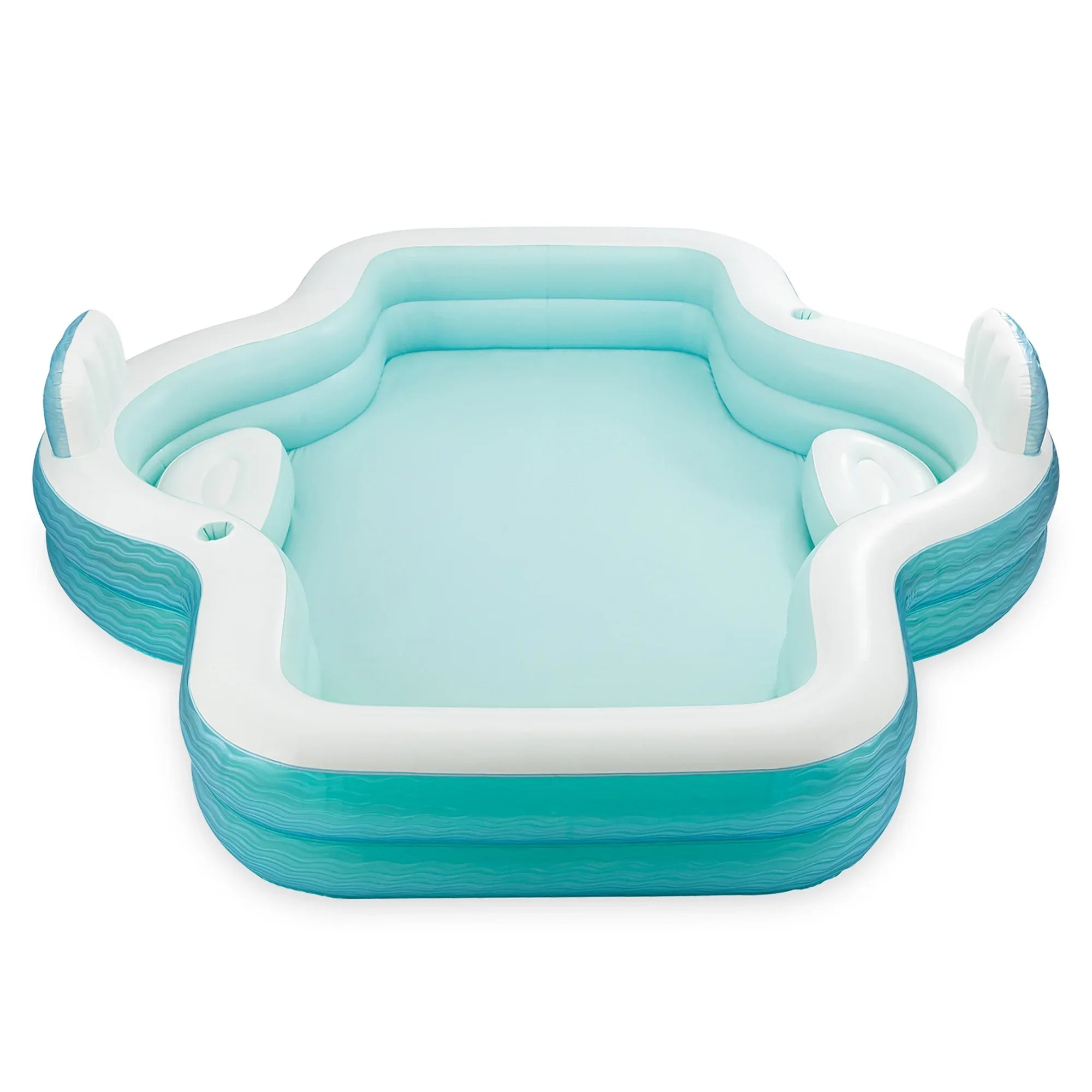Funsicle: Shimmer Party Pool - 10ft Inflatable Lounge Pool, Teal & White, 120x110x18", Cup Holders, Comfortable Backrests, Outdoor Family Pool