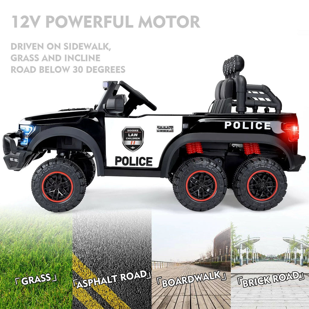6 Wheels 12V Kids Ride on Police Car Toy with Remote Control (Black)