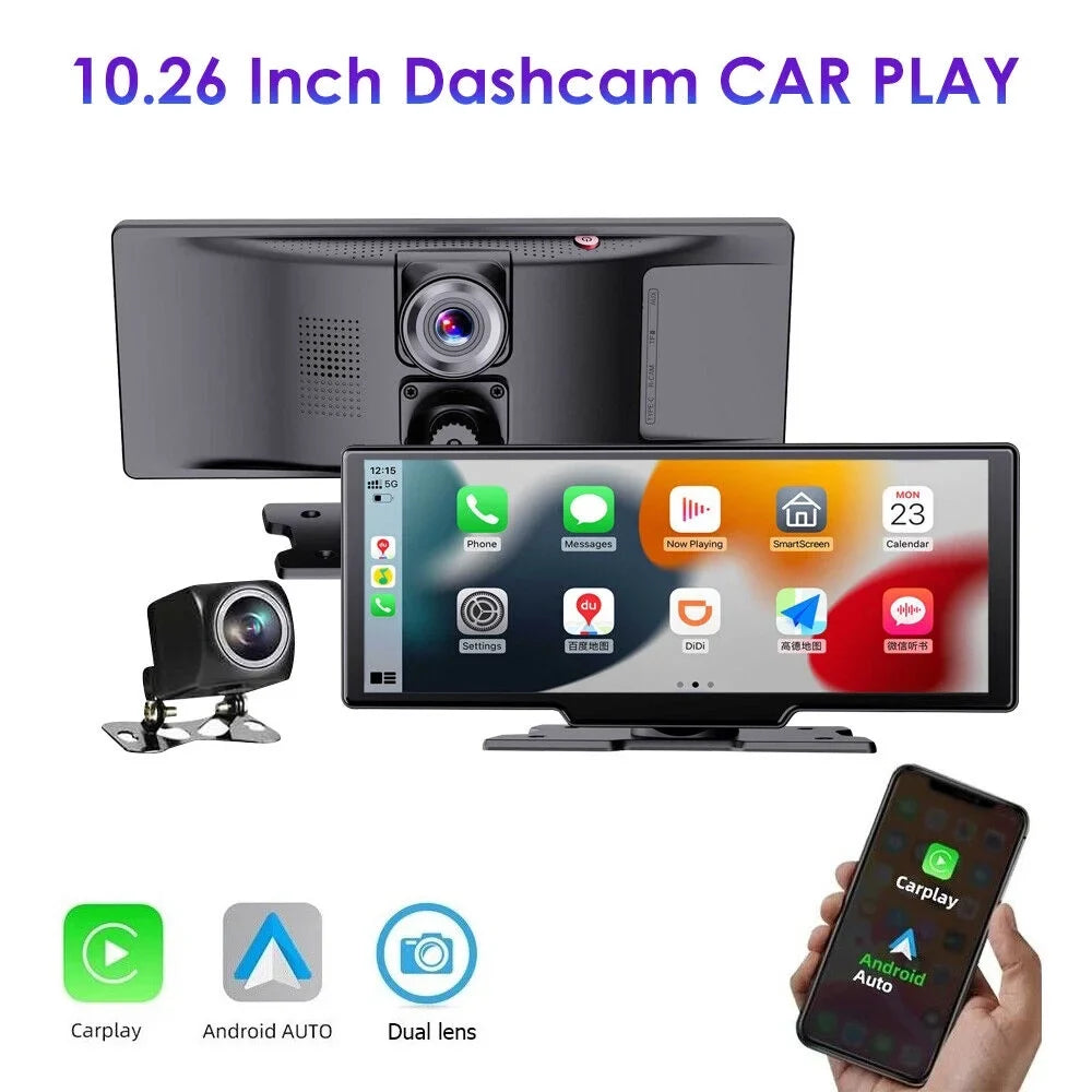 KingFurt T91 Touch Screen Wireless Dash Cam - Dual Lens, Bluetooth Connected, 2K Resolution, 10.26''  Screen, WiFi Enabled