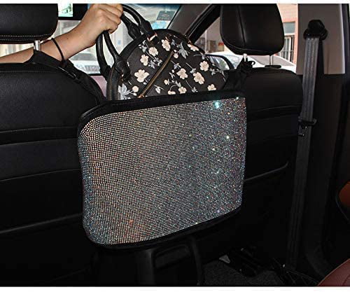 eing Bling Car Handbag Holder Backseat Organizer,Car Net Pocket Between Seat,Back Seat StorageTrash Can,Rhinestones Auto Seat Storage Bag,3-Pack Car Accessories - Plush,White
