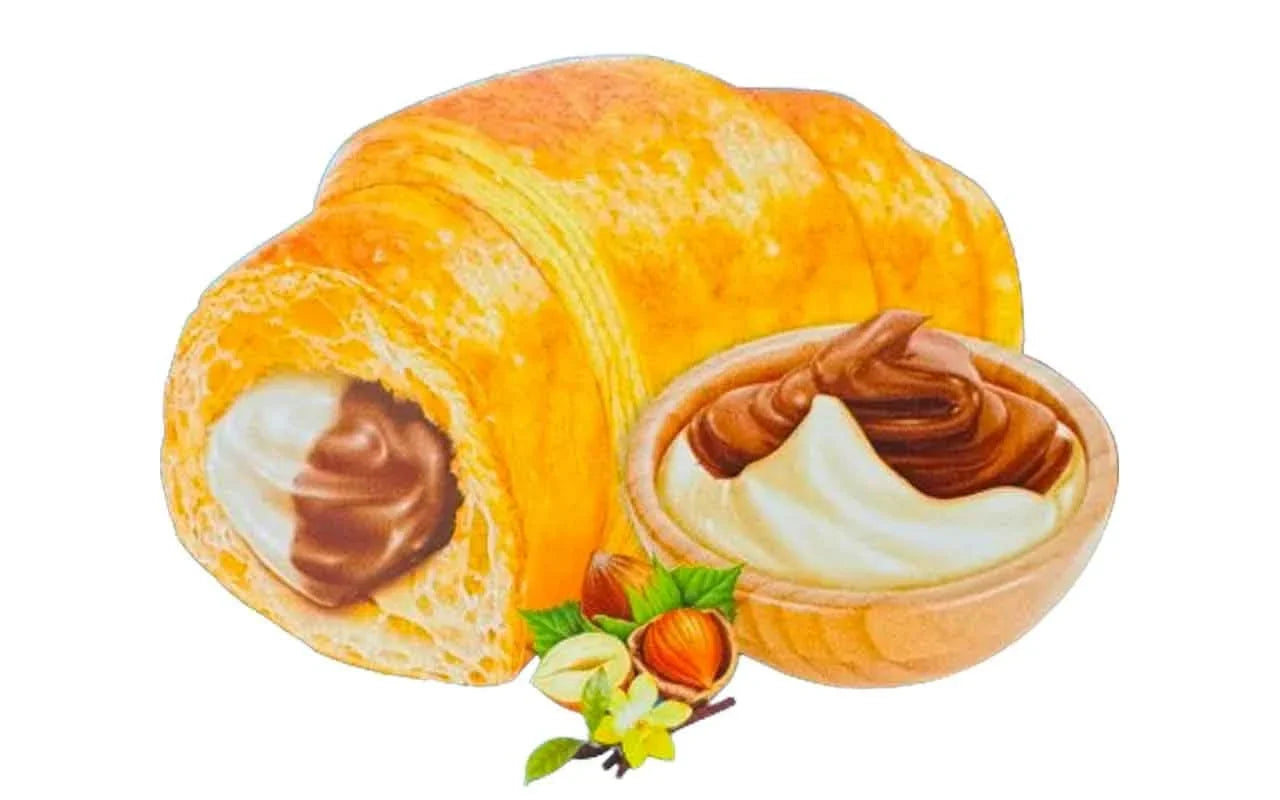 Croissant Gusto Soft Croissant With Chocolate And Hazelnut Vanilla Cream Filling, Breakfast Pastry, Individually Wrapped On The Go Snack (Pack Of 20)