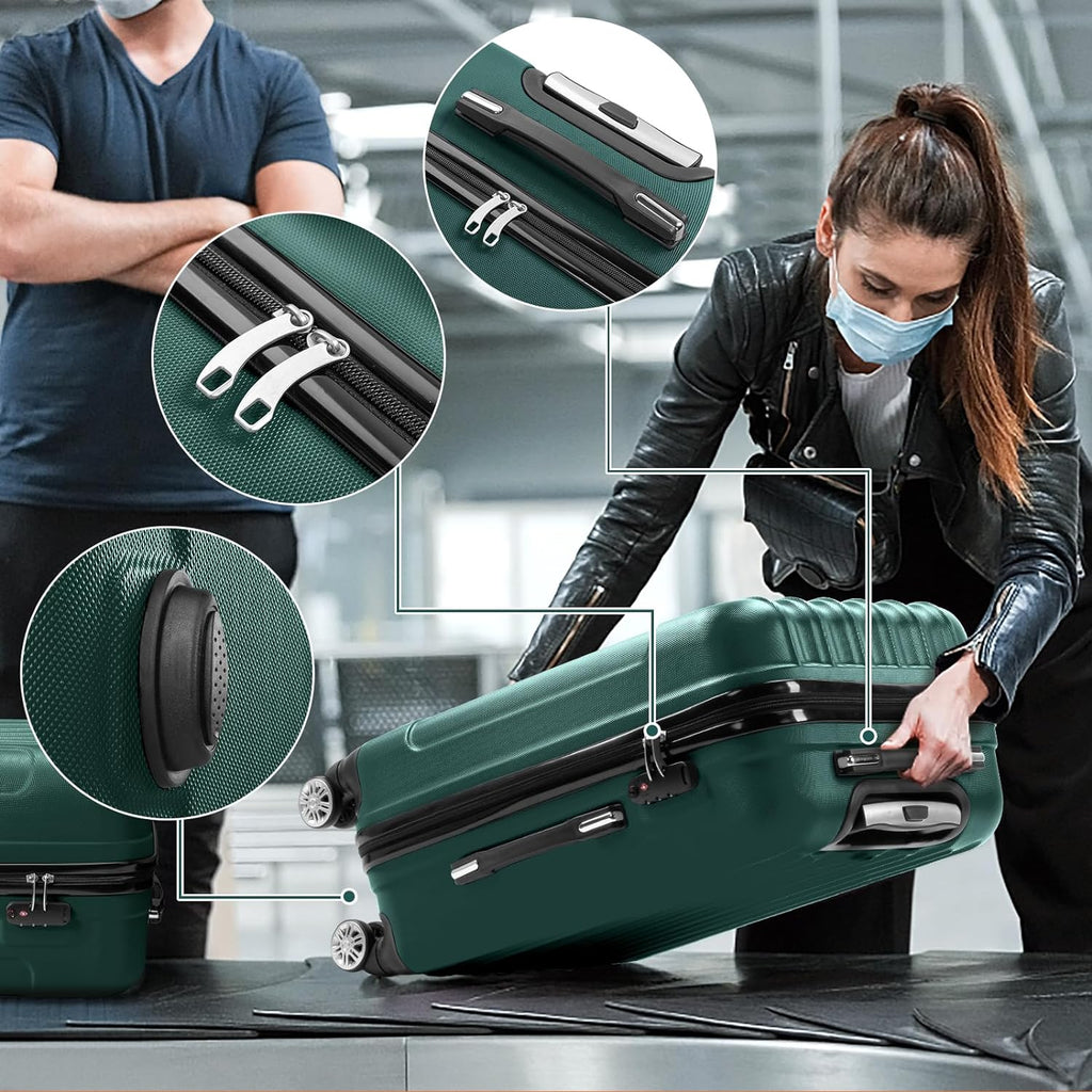 Business - Dark Green (20/24/28)  Luggage Set of 3 Hardside Carry on Suitcase Sets with Spinner Wheels &  lock, Portable Lightweight  Luggages for Travel