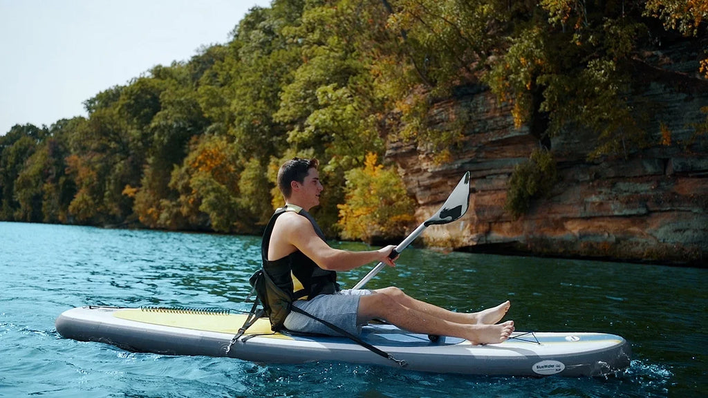 Blue Water Toys Inflatable Crossover Stand Up Paddle Board/Kayak Kit - Blue Yellow 10 feet by 32 inches