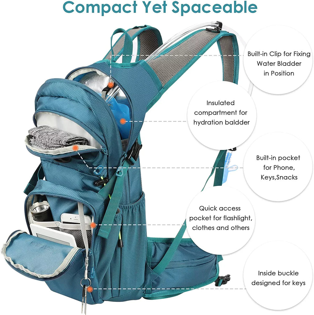 Hydration Pack Backpack with 2L Leakproof Water Bladder  Free,Lightweight Water Backpack for Hiking,Running,Cycling,Camping,Blue