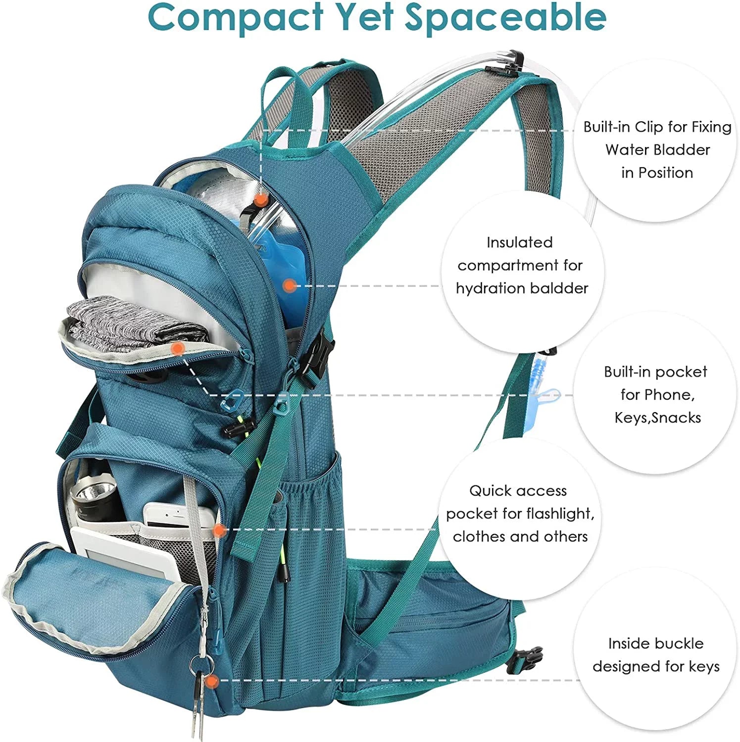 Hydration Pack Backpack with 2L Leakproof Water Bladder  Free,Lightweight Water Backpack for Hiking,Running,Cycling,Camping,Blue
