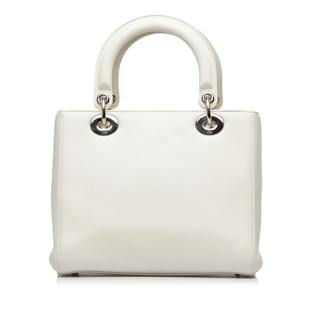 Pre-Owned Authenticated Medium Lambskin Paradise Lady Dior Leather White Satchel Unisex (Good)