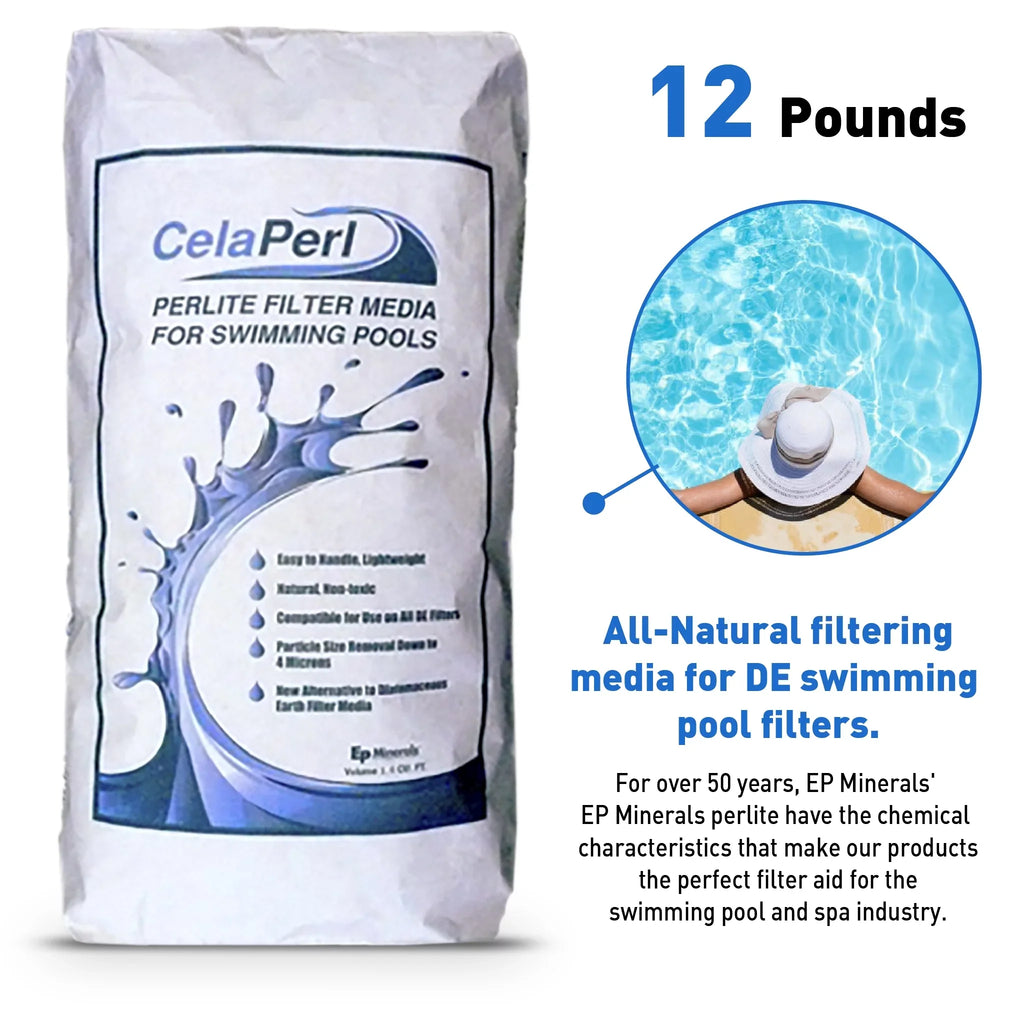CelaPerl Perlite Pool Filter Aid – Diatomaceous Earth Alternative - Swimming Pool & Spa Filtration – 12 Pounds = 24 Pounds
