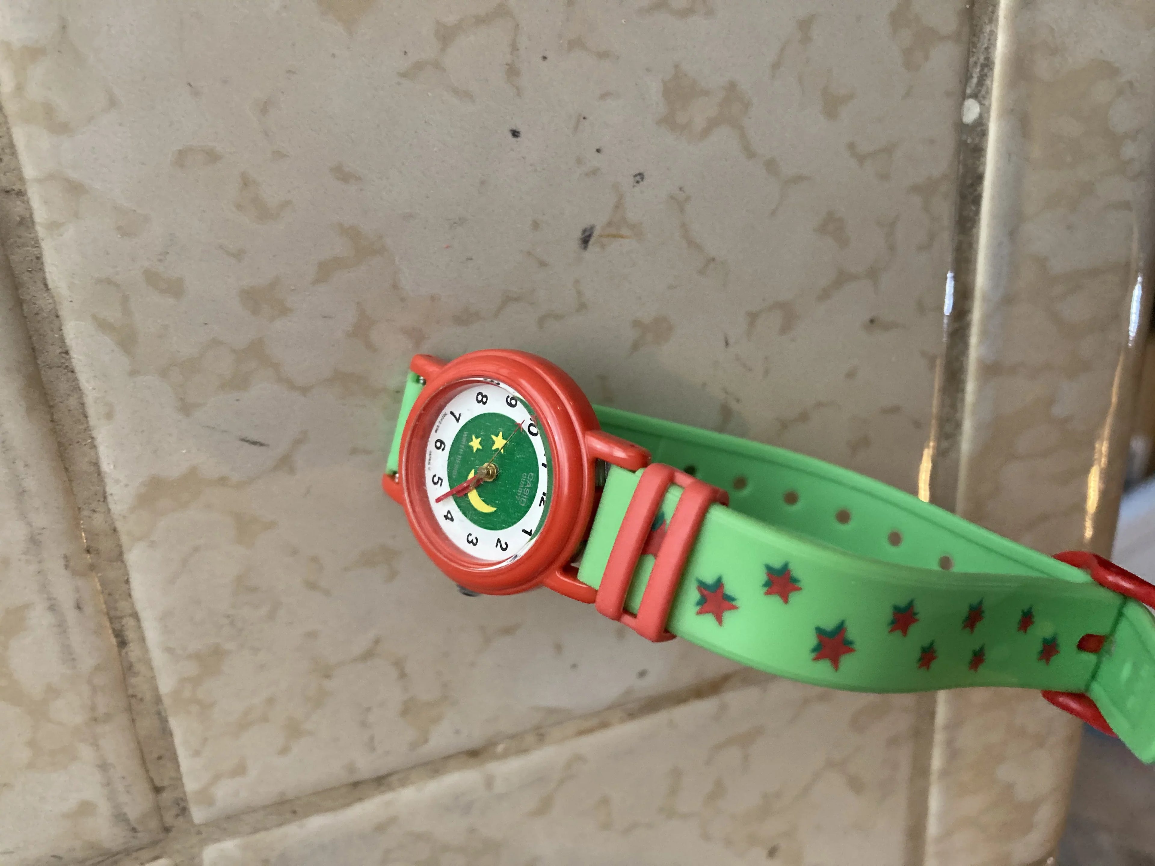 Rare Green Casio Kids Analog Watch Moon and Stars -136A-3B