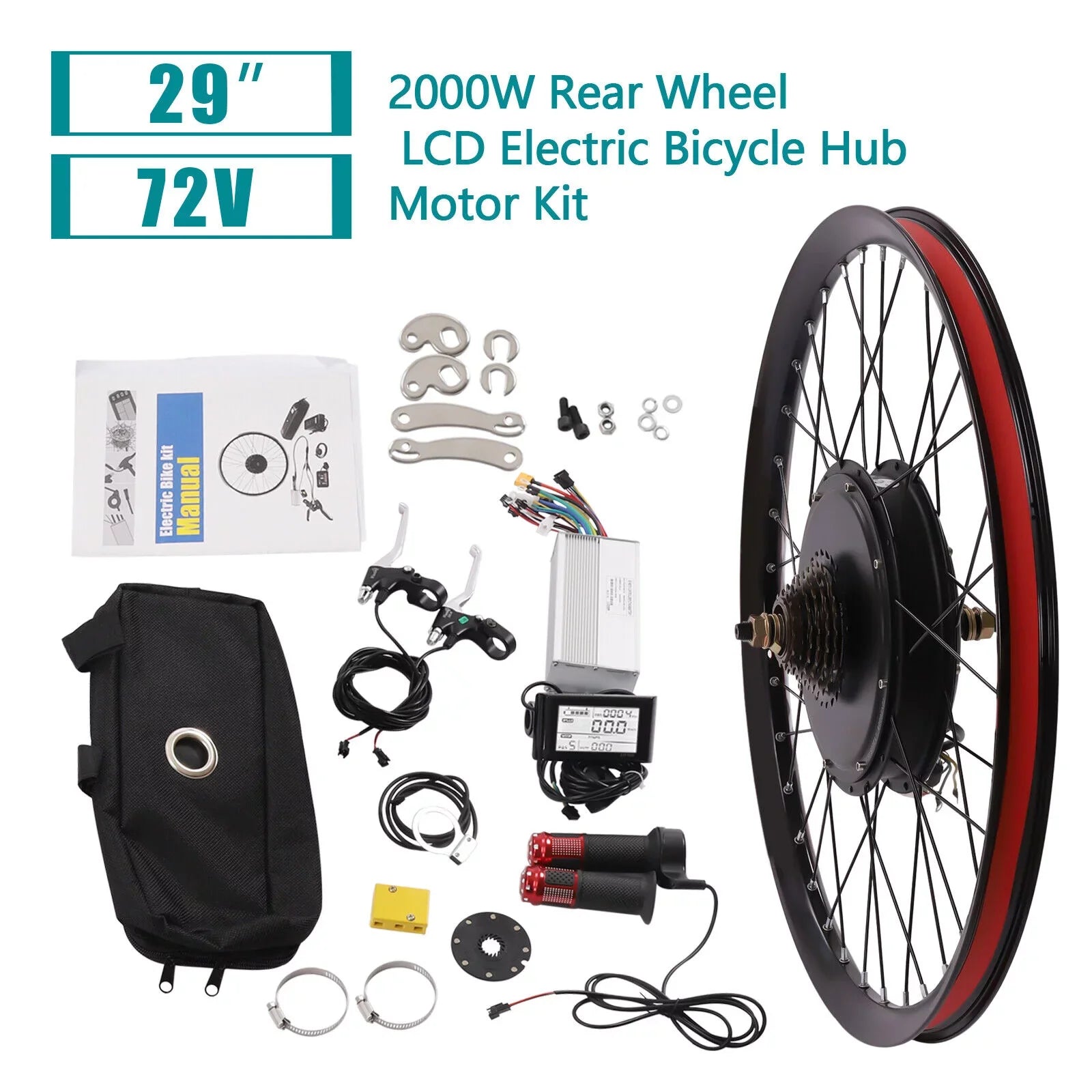 29" Electric Bicycle Conversion Kit 72V 2000W E-bike Motor+ Rear Wheel And