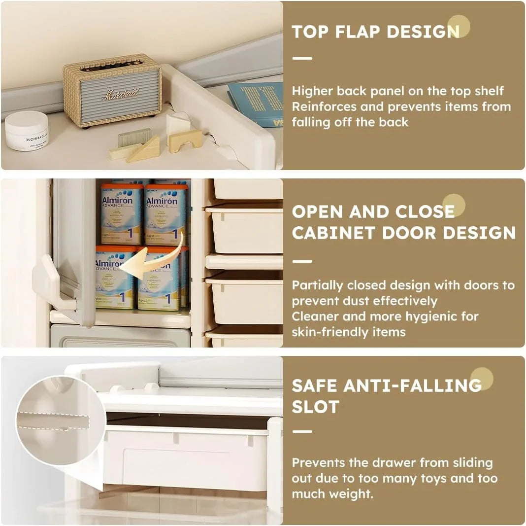 LLBIULife Toy Organizer  Multi-Functional Bookshelf and Toy Box  Closed Cabinet and Pull-Out Drawer for Playroom  Children's Bedroom and Nursery. (10 Organizer Boxes + 2 Organizer Cab