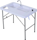 Folding Camping Table with Faucet and Dual Water Basins, Outdoor Fish Table Sink Station, for Picnic, Fishing, 40''