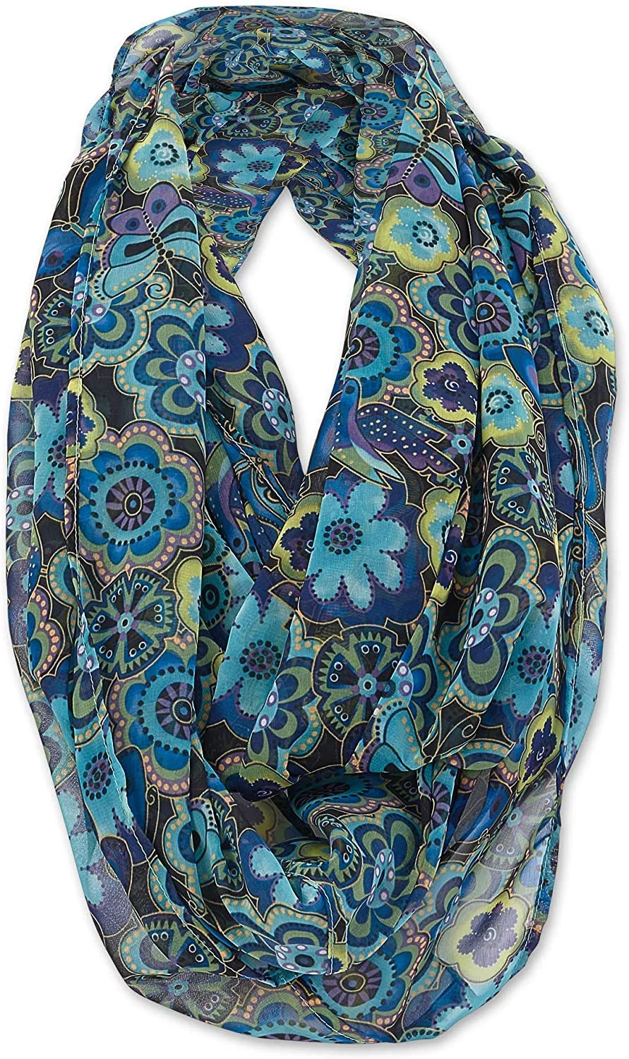 Laurel Burch Artistic Infinity Scarf Collection (Blue Lime Floral)