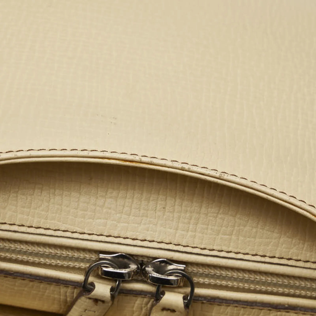 Pre-Owned  Handbag White Cream Yellow Leather Ladies (Fair)