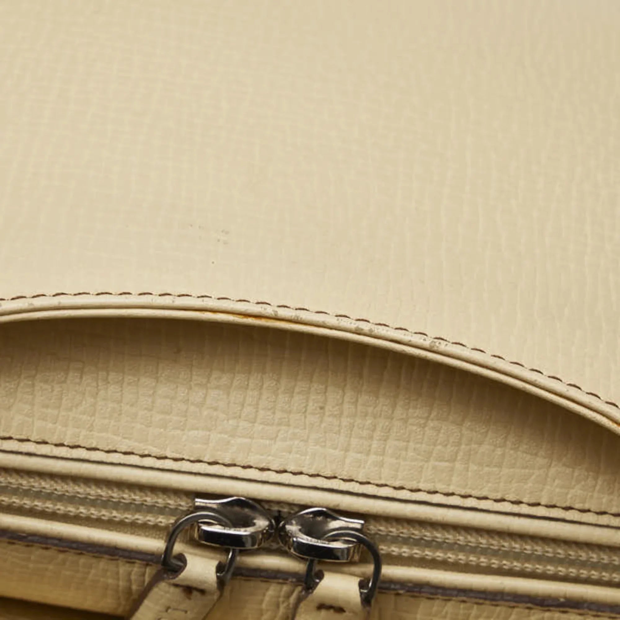 Pre-Owned  Handbag White Cream Yellow Leather Ladies (Fair)