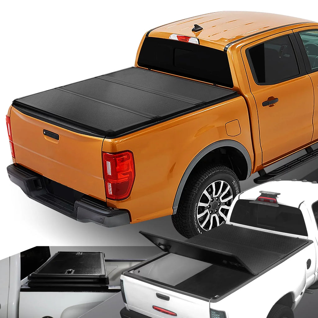 Motoring --090 For 2019 to 2021 Ford Ranger 5Ft Truck Short Bed Black Powdercoated Aluminum Frame  Hard Top Tri-Fold Tonneau Cover 20
