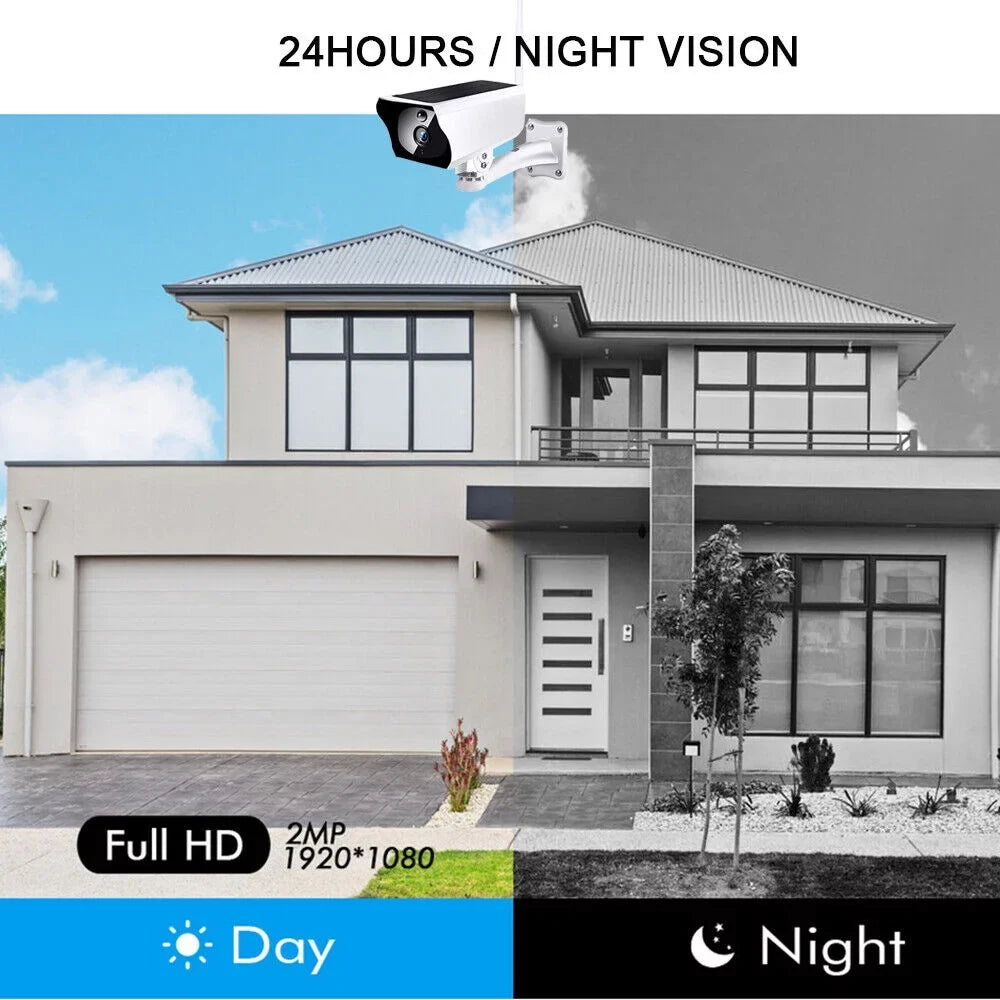 1080P Solar Powered Security Camera, Wireless Security Camera, WiFi  Home Outdoor Security  Camera Night Vision  with 32GB Momery Card and 3 Pcs 18650 Batteries