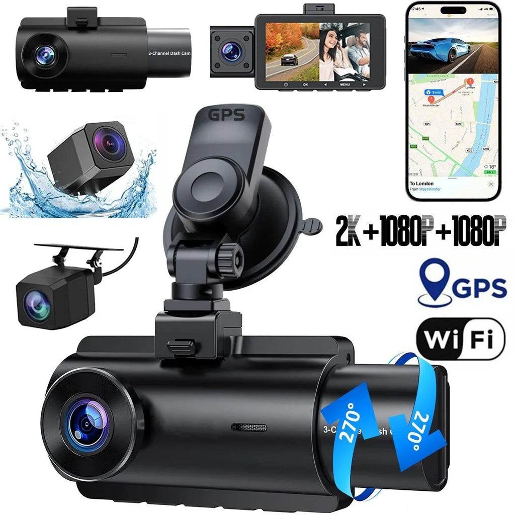 3 Lens Cars True 4K Dual Dash Camera Front & Rear WiFi& Track Video Recorder