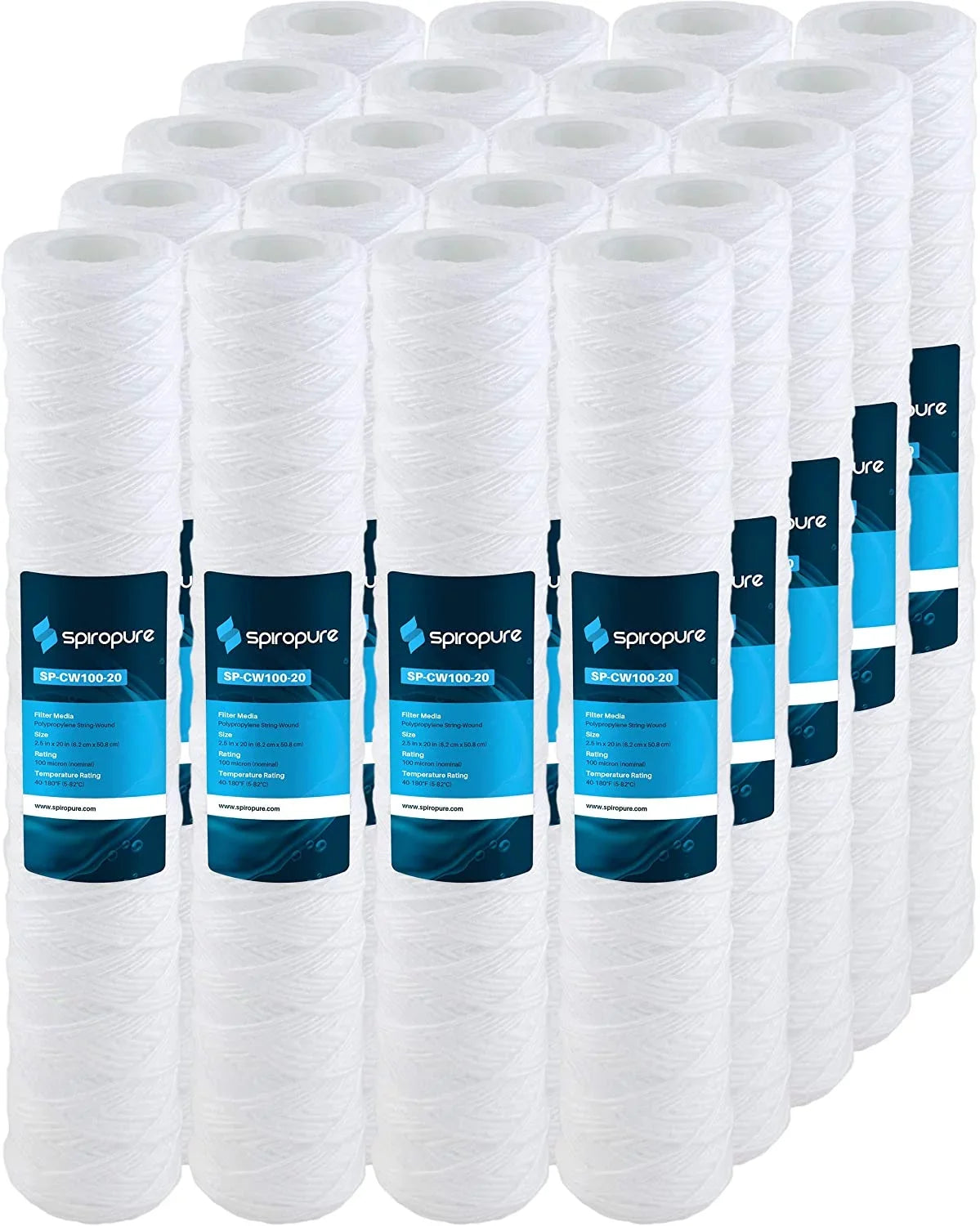 SpiroPure -CW100-20 20x2.5 100 Micron String-Wound Polypropylene Sediment Water Filter Cartridge -25-20100 (Case of 20)