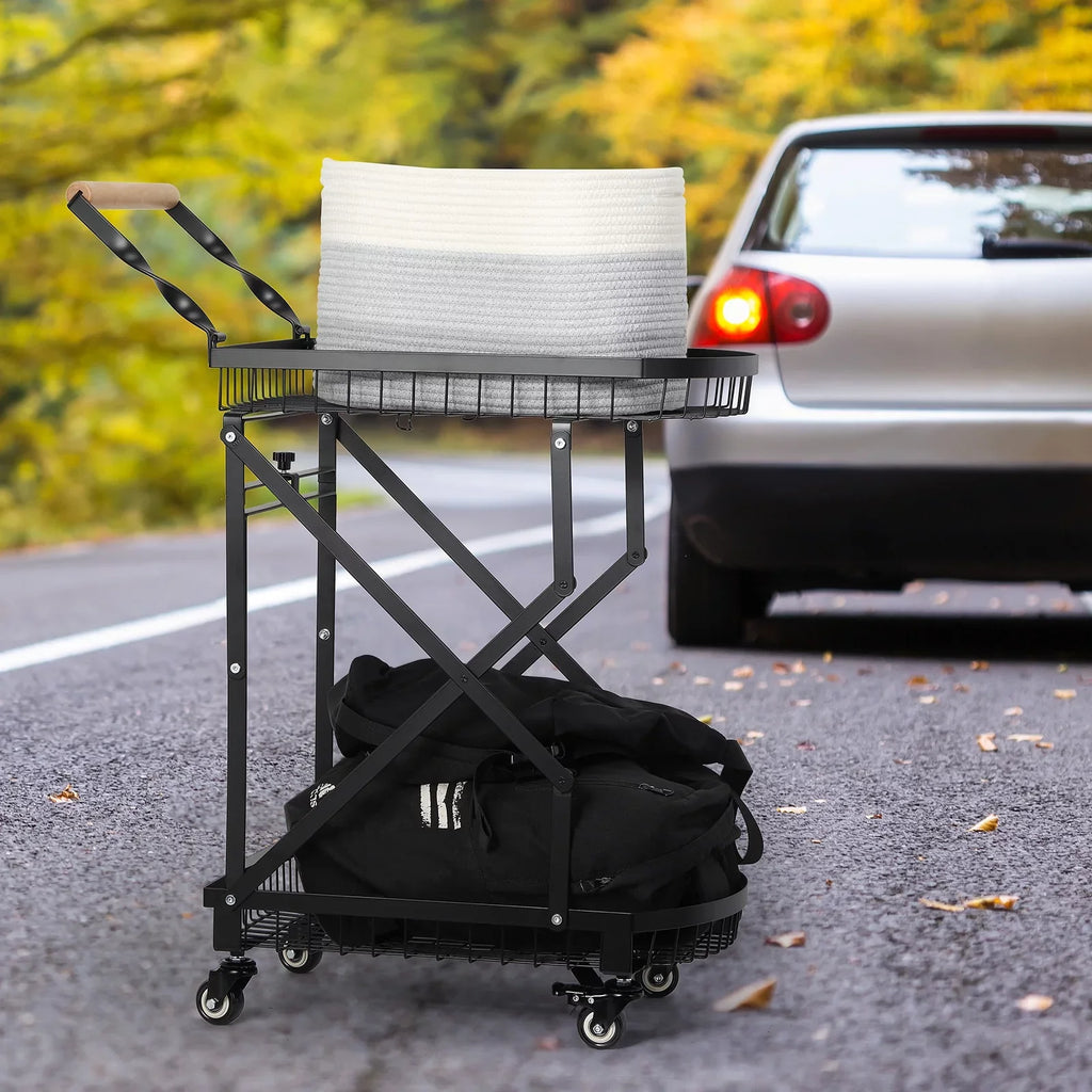 2-Tier Metal Rolling Utility Cart, Multifunction Storage Trolley