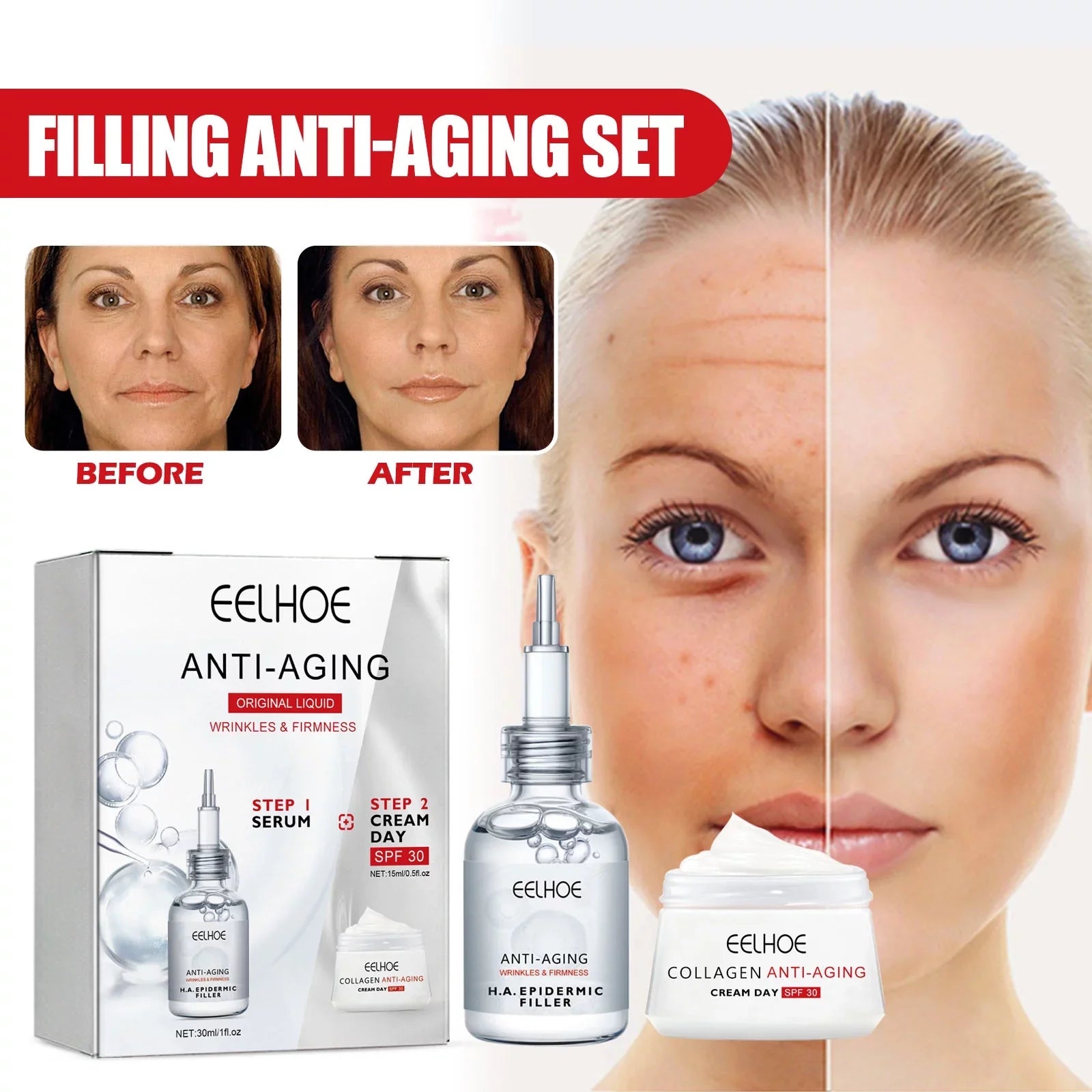 Yuxuan Filling Anti-wrinkle Suit, Fade Fine Lines, Moisturize, Resist Aging, Tender Skin, Tighten And Moisturize Essence, Face Cream 30ml, Tea Tree Oil