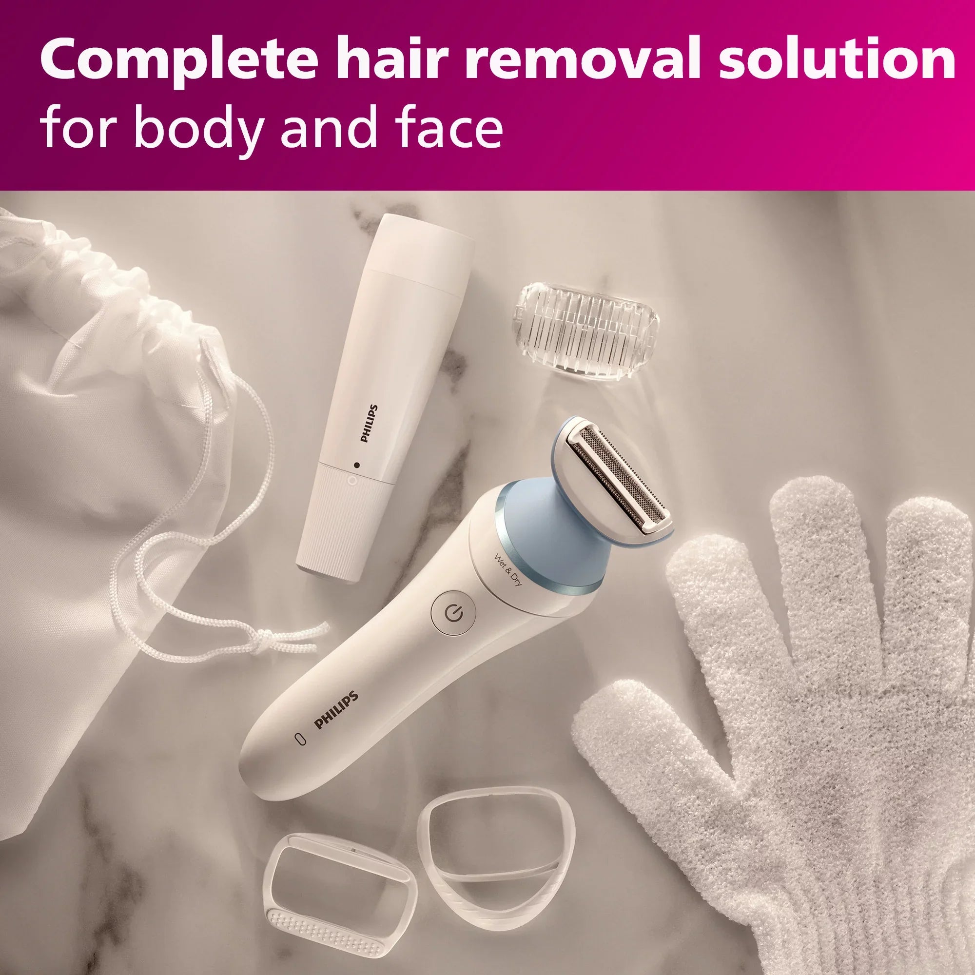 Philips Lady Electric Shaver Series 8000 with Electric Facial Hair Remover, Cordless, BRL166/91