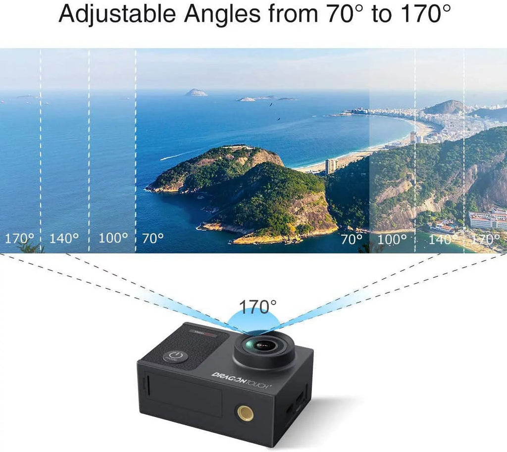Dragon Touch Vision 3 Pro Action Camera,16MP 4K/60FPS 100ft Underwater Waterproof Camera W/ Touch Screen & Helmet Accessories
