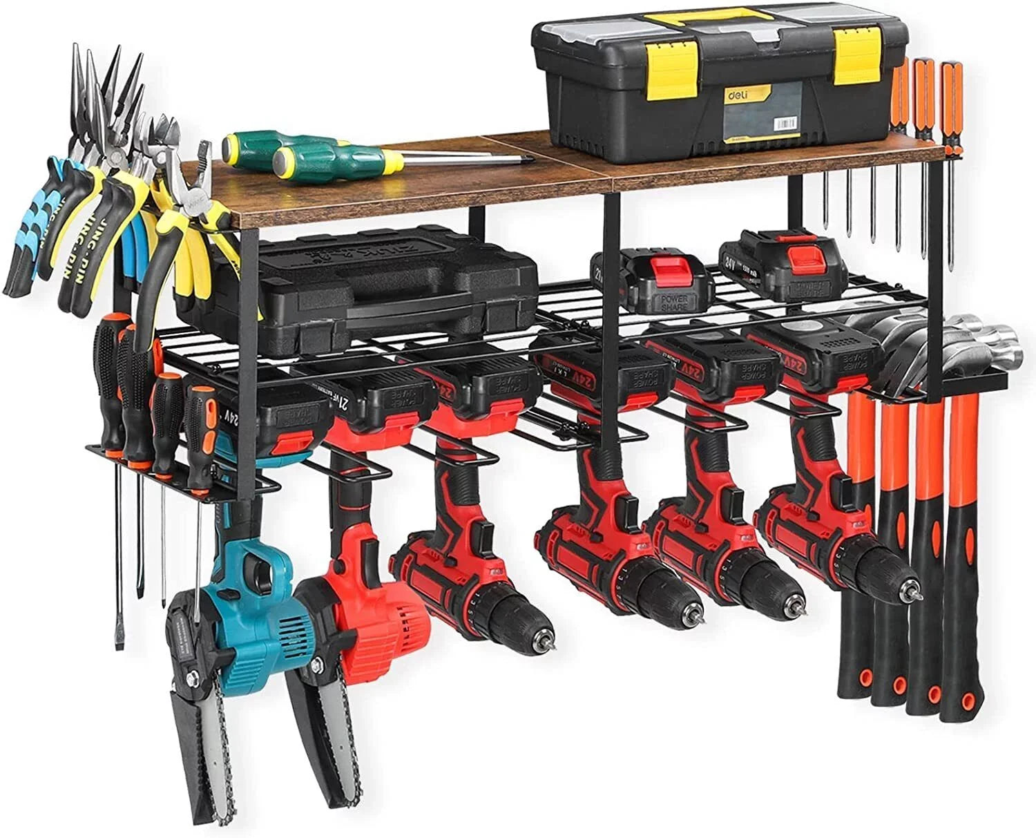 Power Tool Organizer, 6 Drill Holder Wall Mounted, Heavy Duty Storage Rack Shelf