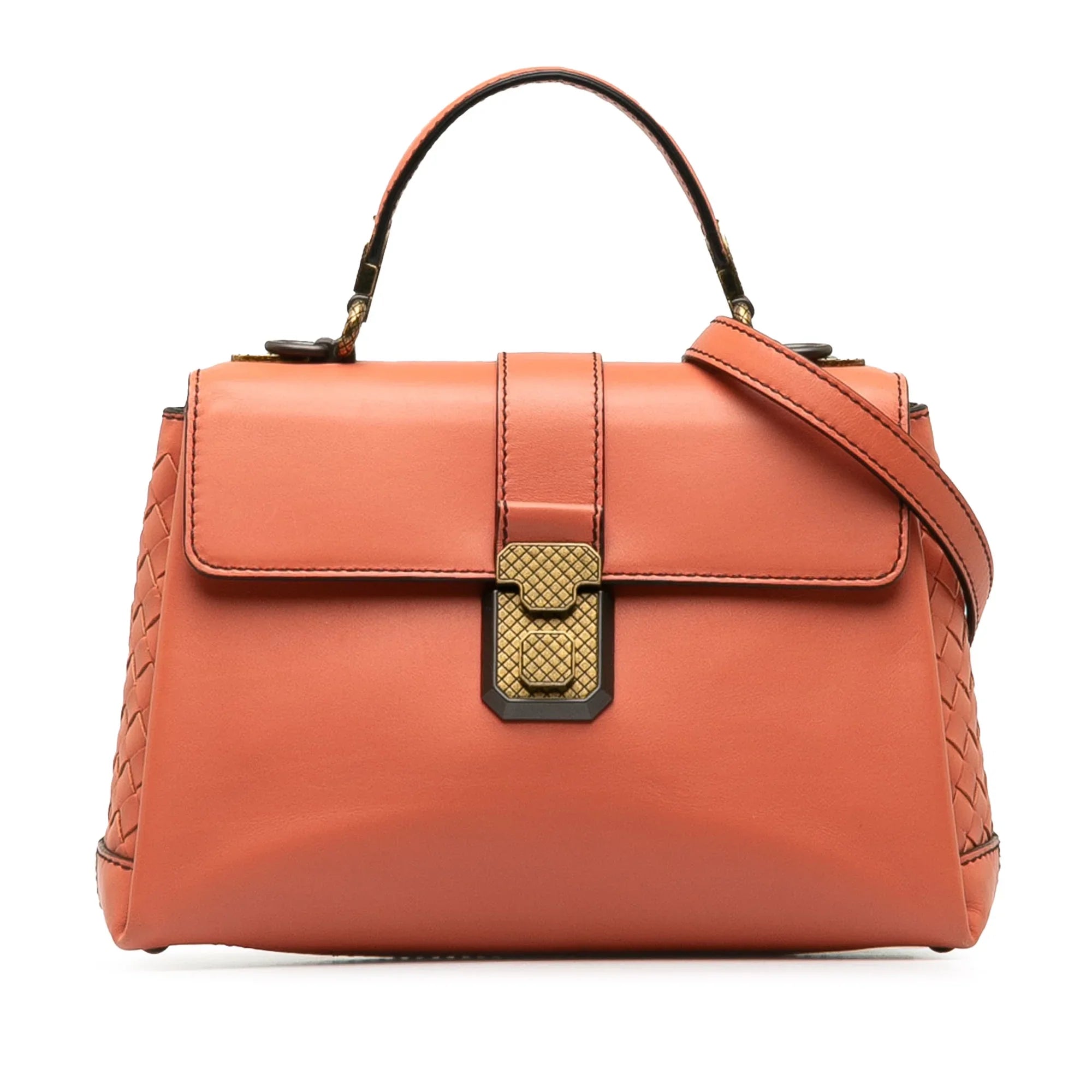Pre-Owned Authenticated Bottega Veneta Intrecciato Piazza Satchel Calf Leather Pink Unisex (Good)