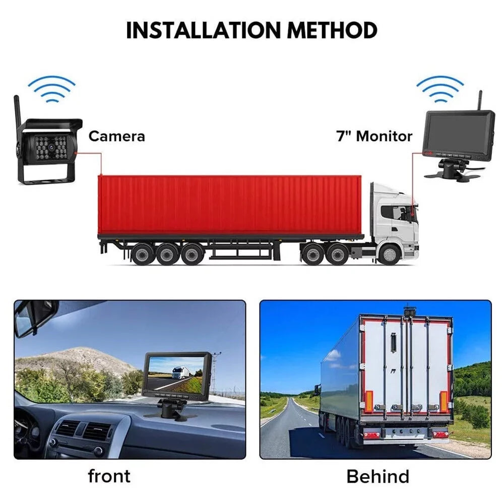 1Pack Waterproof Backup Camera with 7" Monitor Kit: Night Vision, Wireless Vehicle Parking System for , Bus, Trailer, Truck