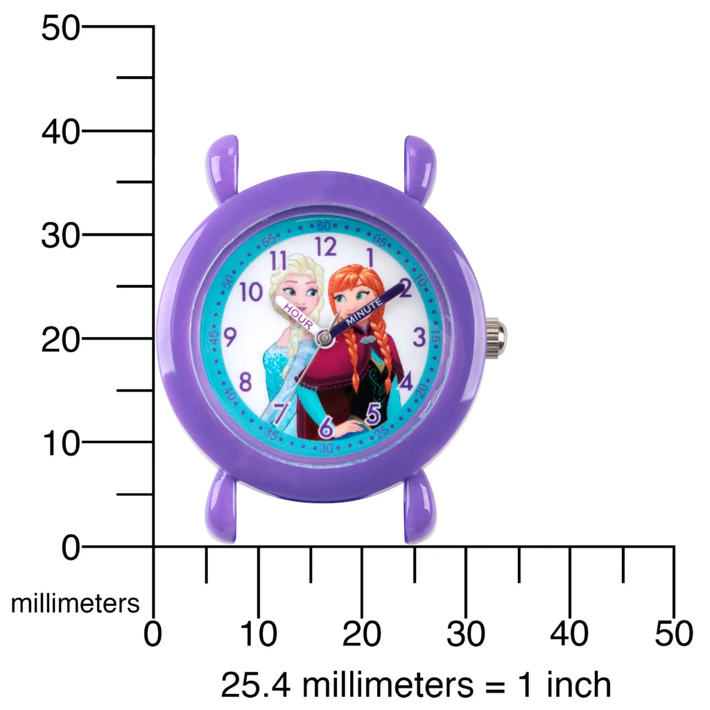 Frozen Elsa and Anna Girls' Purple Plastic Time Teacher Watch, Purple Silicon Strap